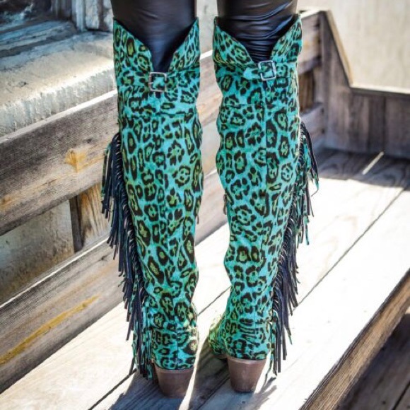 LAST PAIR SZ 6 •L&B Turquoise Leopard Tall Boots• - Picture 5 of 10